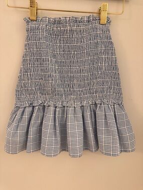 Day + Moon Smocked Blue Gingham Ruffle Hem Women's Skirt